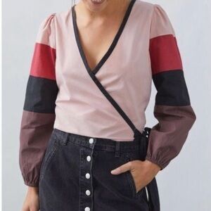 Anthropologie Color Block Wrap Top NWT